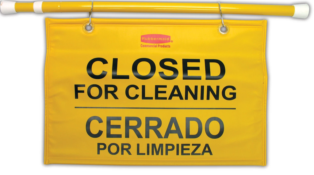 Multilingual "Closed For Cleaning" Hanging Doorway Safety Sign Yellow