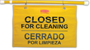 Multilingual "Closed For Cleaning" Hanging Doorway Safety Sign Yellow