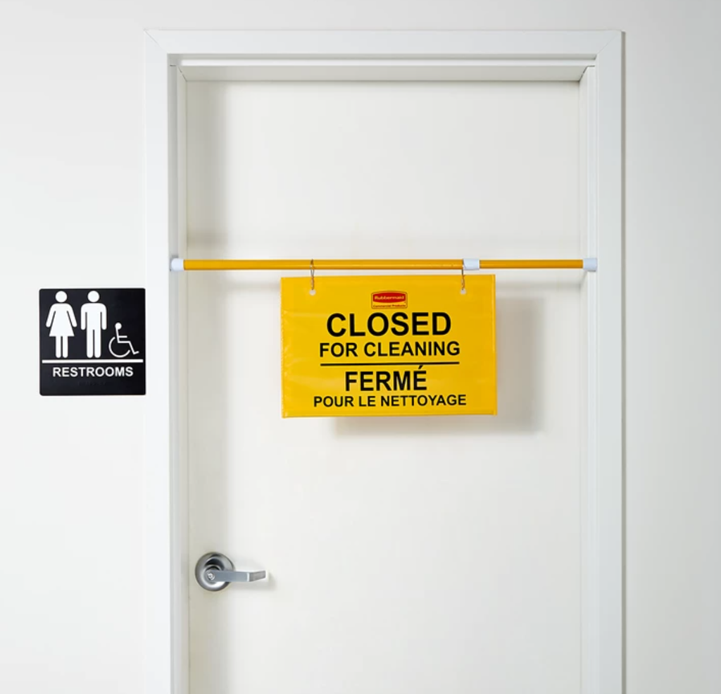 Multilingual "Closed For Cleaning" Hanging Doorway Safety Sign Yellow