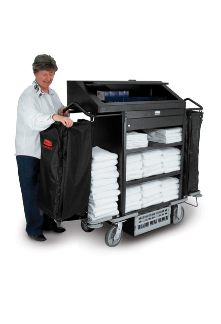 Deluxe High Security Housekeeping Cart Black 3 Shelf
