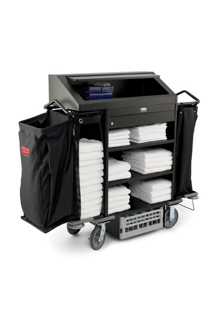 Deluxe High Security Housekeeping Cart Black 3 Shelf