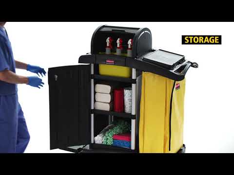 Janitorial Cleaning Cart With Doors And Hood High Security Black