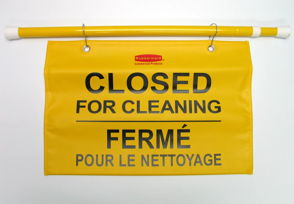 Multilingual "Closed For Cleaning" Hanging Doorway Safety Sign Yellow