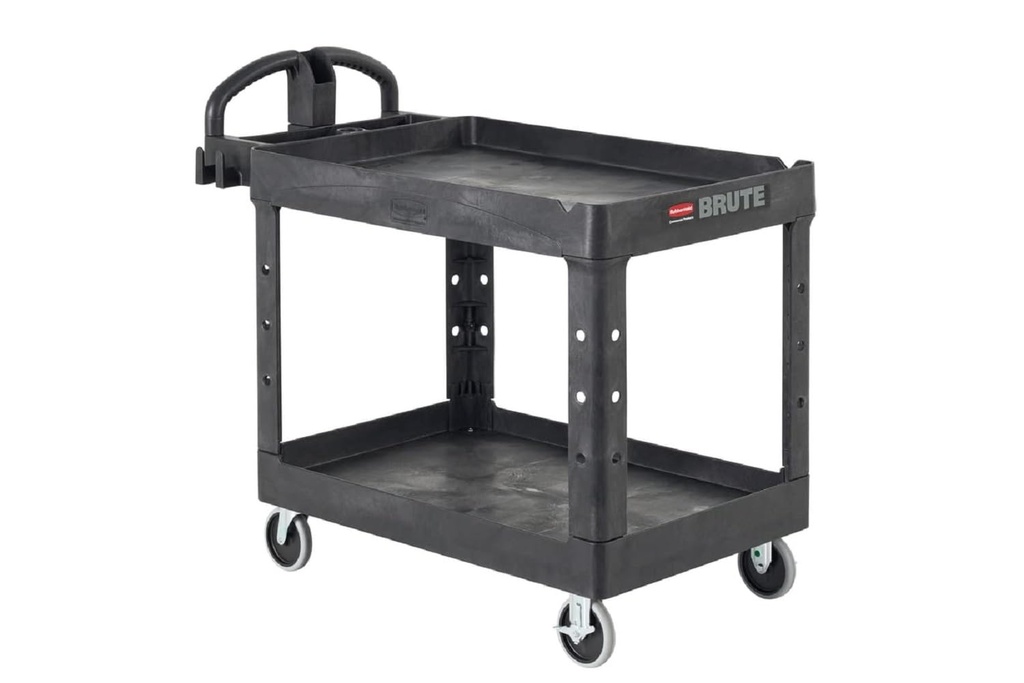 BRUTE Heavy-Duty Ergo handle utility cart, lipped shelf, large, 750lb. capacity black
