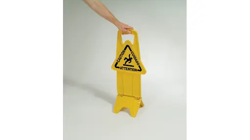 [FG9S0900YEL ] Multilungual "Caution" Stable Safety Sign 2 Sided 26" Yellow