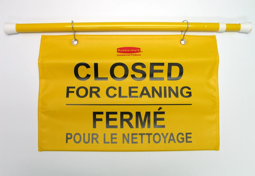 [FG9S1600YEL ] Multilingual "Closed For Cleaning" Hanging Doorway Safety Sign Yellow
