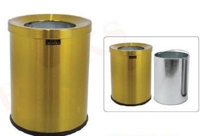 SS 5Ltr dust bin with open lid gold with PI liner 20.5x25.5cm Etna