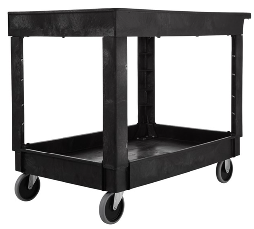 [RO9T6700BLA/FG9T6700BLA] Heavy-Duty Flat Handle Utility Cart, Lipped Shelf, Medium, 500 LB. Capacity, Black 