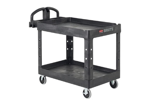 [FG454600BLA] BRUTE Heavy-Duty Ergo handle utility cart, lipped shelf, large, 750lb. capacity black