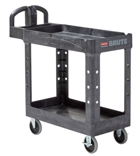 [FG450088BLA] Brute Heavy-Duty Ergo handle utility cart, lipped shelf, small, 500lb black 