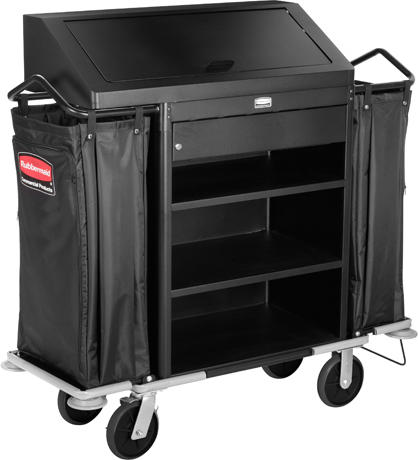 [FG9T6400BLA] Deluxe High Security Housekeeping Cart Black 3 Shelf 