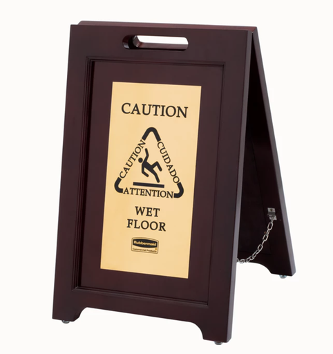 [1867507] Executive Series Wooden Multilingual "Caution"Sign, 2 Sided 22" Gold 