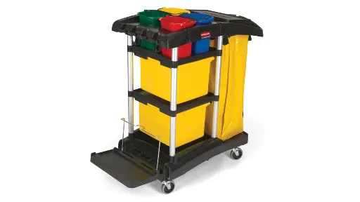 [FG9T7400BLA] Janitorial Cleaning Cart Full Swivel With Bins-High Capacity 